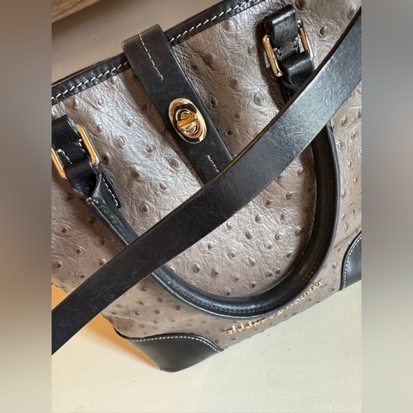 Dooney & Bourke Ostrich Shoulder Bag in Pewter & Black Leather - Picture 5 of 12